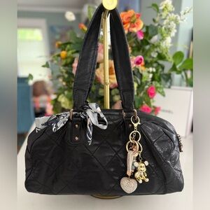 CHANEL Quilted Lambskin Cloudy Bundle Bowler Bag in black w/Card, Twilly & Charm